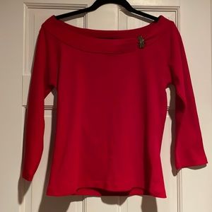 RAFAELLA  Red Boar Neck Jeweled Pullover Top
